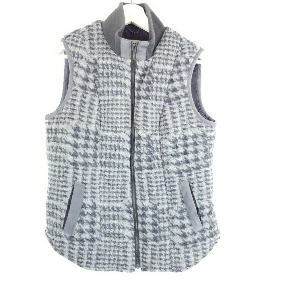 Bob Timberlake S Wool Blend Puffer Vest‎ Full Zip Houndstooth Mockneck Gray Warm